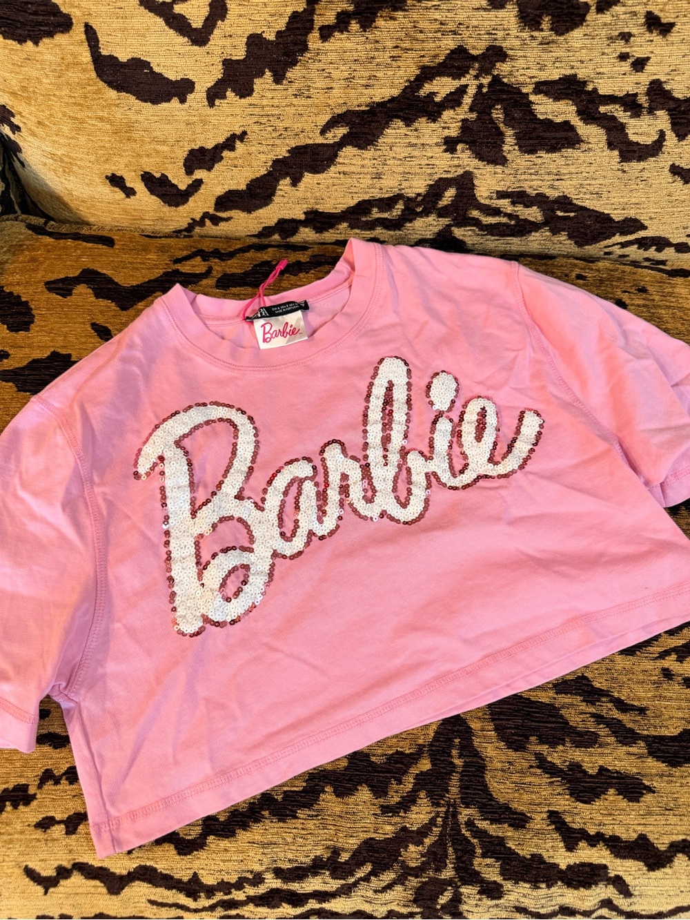 Barbie Pink Sequin Logo Cropped Tee